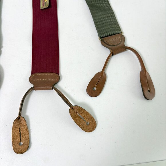 Trafalgar Suspenders Green Burgundy Brown Leather Braces Gold - Picture 2 of 8
